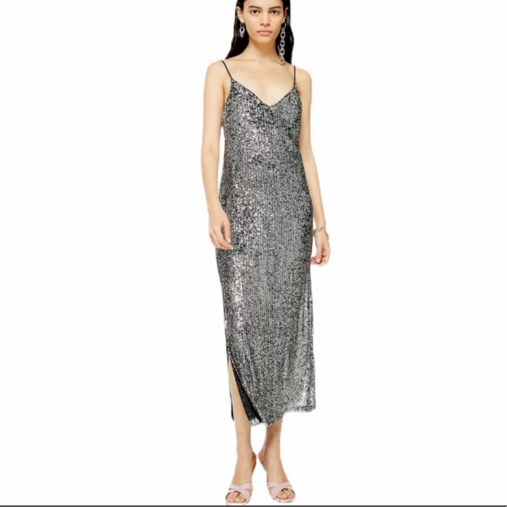 NWOT Topshop Sequin Midi Dress with Slit - Picture 4 of 5